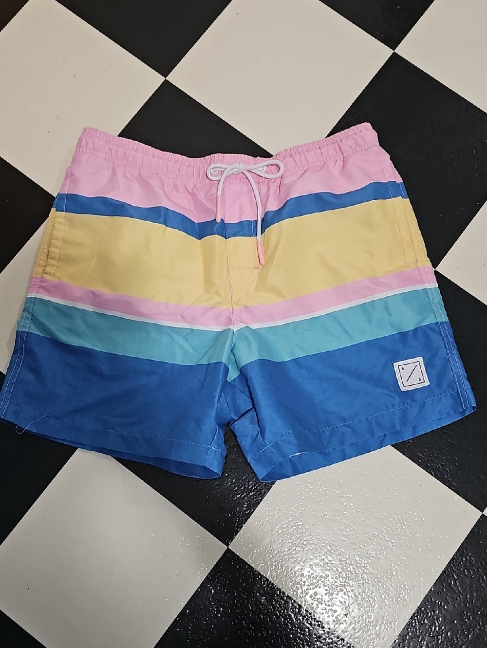 American Eagle Colorblock Pastel Stripe Swim Trunks Sz Medium